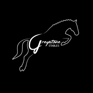 Horse jumping as part of a logo that says Greystone Stables