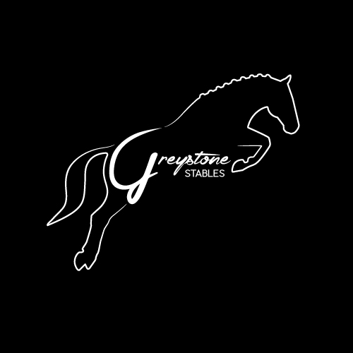 Horse jumping as part of a logo that says Greystone Stables