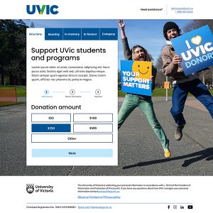 Screenshot of the University of Victoria Donation Form designed by Justine Pitcher